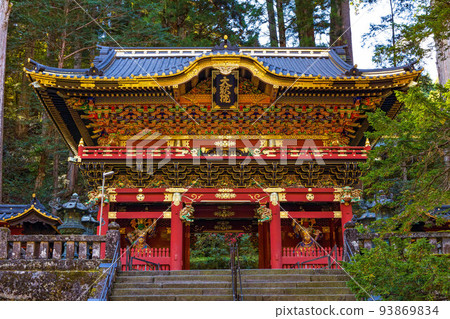 World Heritage "Shrines and Temples of Nikko" constituent assets Rinno-ji Taiyu-in Temple with autumn foliage Nitenmon 93869834