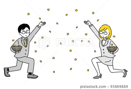 商人和女商人扔五彩紙屑 93869889