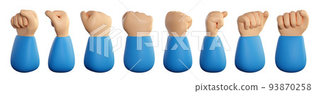 Human hand fist gesture set. Power, fight, protest or strenght concept. Realistic 3d high quality render isolated on white background. Human hand fist gesture set. Power, fight, protest or strenght concept. Realistic 3d high quality render isolated on white background. 93870258