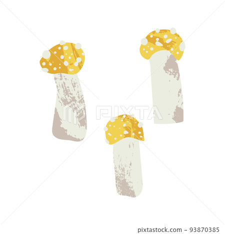 Yellow fly agaric, amanita muscaria. Poisonous inedible mushroom. Autumn seasonal forest fungi isolated on white. Vector flat cartoon illustration Yellow fly agaric, amanita muscaria. Poisonous inedible mushroom. Autumn seasonal forest fungi isolated on white. Vector flat cartoon illustration 93870385