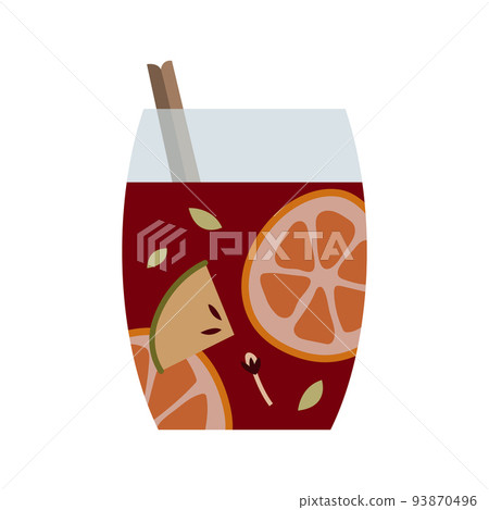Christmas mulled red wine with citrus fruit, apple, cinnamon, clove, cardamom and anise. Sangria. Winter hot drink. Traditional xmas beverage. Vector flat cartoon illustration Christmas mulled red wine with citrus fruit, apple, cinnamon, clove, cardamom and anise. Sangria. Winter hot drink. Traditional xmas beverage. Vector flat cartoon illustration 93870496