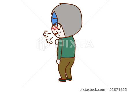 (Whole body obliquely behind) An elderly man suffering from heart pain and being unable to breathe (Whole body obliquely behind) An elderly man suffering from heart pain and being unable to breathe 93871835