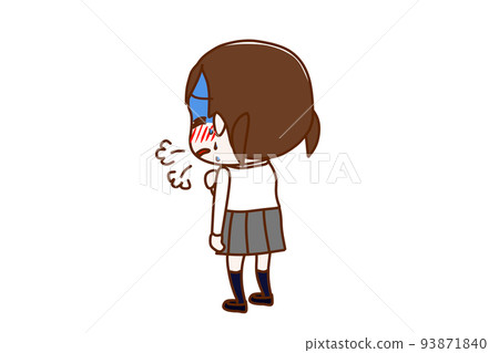 (全身斜後方)心痛無法呼吸的女學生 (全身斜後方)心痛無法呼吸的女學生 93871840