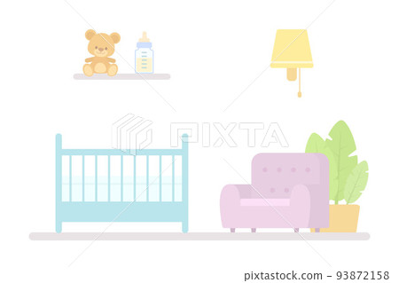 Baby blue crib and cozy armchair. Home interior concept. Baby blue crib and cozy armchair. Home interior concept. 93872158