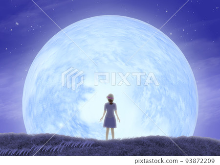 A woman who loses herself and admires the blue moon 93872209