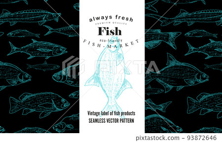 Fish label with seamless pattern 93872646