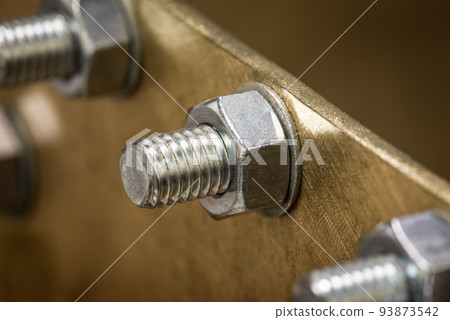 Industrial Construction Machine Joint Bolt and Nut Close-up 93873542