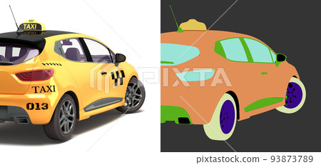 Ordering a taxi cab online internet service transportation concept  yellow taxi 3d render on white with alpha 93873789