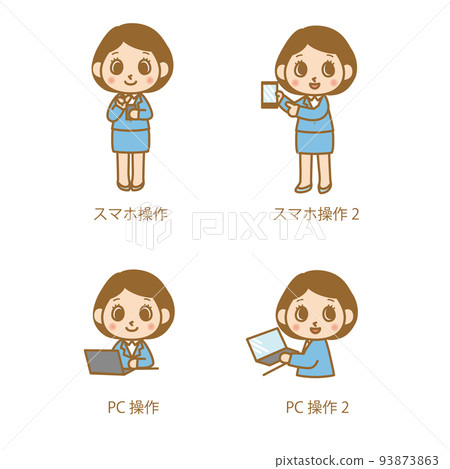 A set of women in suits who operate devices such as smartphones A set of women in suits who operate devices such as smartphones 93873863