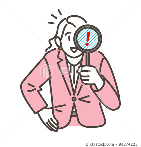 Vector illustration material of a woman looking for something by holding up a magnifying glass lens 93874228