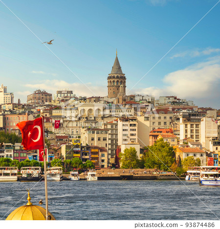 Istanbul city view, from the sea with Galata Tower in the far end, before sunset, Turkey, Istanbul city view, from the sea with Galata Tower in the far end, before sunset, Turkey, 93874486