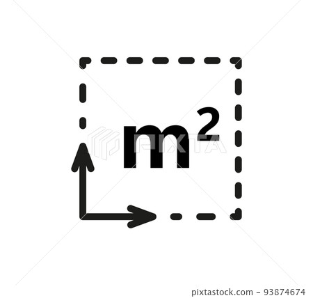 Square Meter icon. M2 sign. Flat area in square metres . Measuring land area icon. Place dimension pictogram. Vector outline illustration isolated on white background 93874674