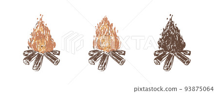 Warm orange flame bonfire illustration set 93875064