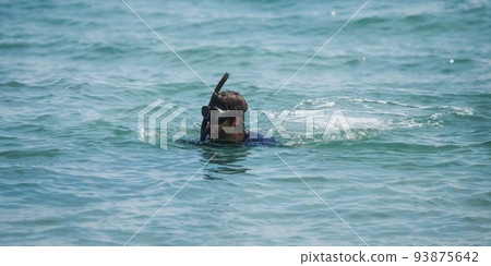 Man Snorkeling in the Ocean During Summer Vacation Man Snorkeling in the Ocean During Summer Vacation 93875642