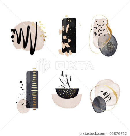 organic shape beige black in vector , handdrawn brush stroke watercolor painting background set with 93876752