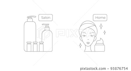 Skin care home, salon icons symbol set. Editable stroke. Vector stock illustration isolated on white background for packaging design in beauty industry. EPS10 Skin care home, salon icons symbol set. Editable stroke. Vector stock illustration isolated on white background for packaging design in beauty industry. EPS10 93876754