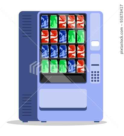 Apparatus for selling cold drinks on street. Refrigerator showcase for selling cold drinks. Vector isolated on white background Apparatus for selling cold drinks on street. Refrigerator showcase for selling cold drinks. Vector isolated on white background 93878417