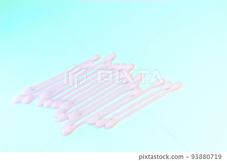 White cotton buds for hygiene cleaning ears and other isolated on light blue 93880719