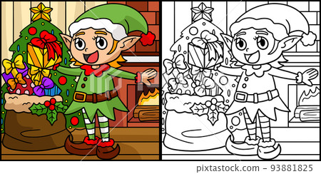 Christmas Elf Coloring Page Illustration 93881825