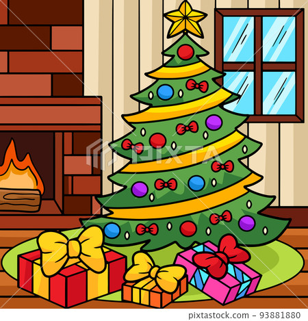 Christmas Tree with Gifts Colored Illustration - Stock Illustration ...