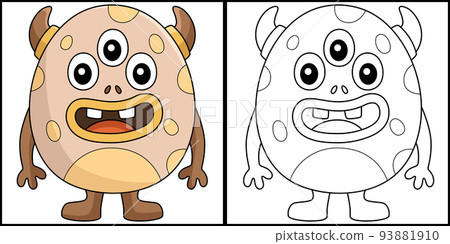 Three Eyed Monster Egg Coloring Page Illustration 93881910