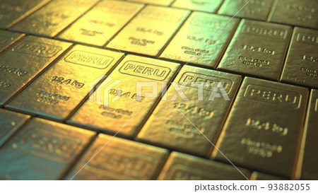 PERU text on gold ingots. 3d rendering PERU text on gold ingots. 3d rendering 93882055