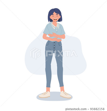 Laughing at funny things concept. woman smiling and laughing with open mouth. vector illustration Laughing at funny things concept. woman smiling and laughing with open mouth. vector illustration 93882158