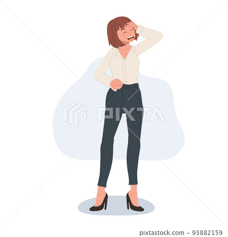 Laughing at funny things concept. woman smiling and laughing with open mouth. vector illustration 93882159