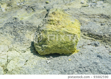 natural crystalline sulfur nugget on a volcanic solfataric field natural crystalline sulfur nugget on a volcanic solfataric field 93882590
