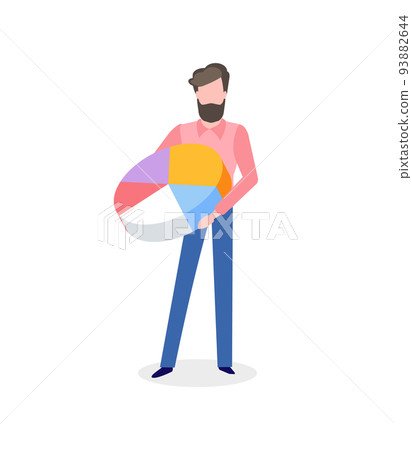 Bearded Man with Pie Graph in Hand Isolated Vector Bearded Man with Pie Graph in Hand Isolated Vector 93882644