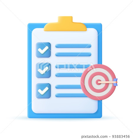 3d Clipboard, checklist symbol. 93883456