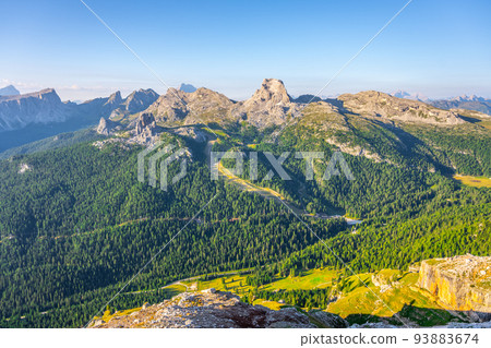 Dolomites panoramic view at morning sunrise time 93883674