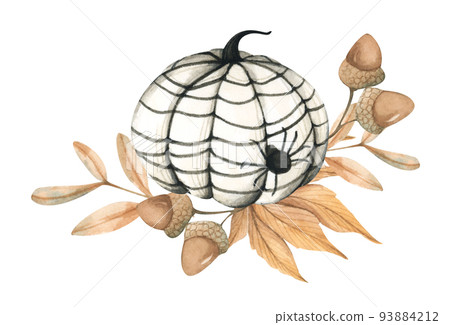 Watercolor floral pumpkins composition. Pumpkins for Halloween. Thanksgiving decor. Watercolor floral pumpkins composition. Pumpkins for Halloween. Thanksgiving decor. 93884212