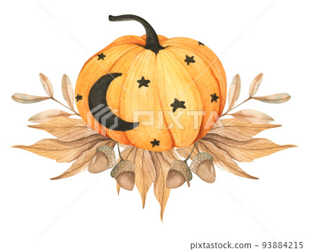 Watercolor floral pumpkins composition. Pumpkins for Halloween. Thanksgiving decor. Watercolor floral pumpkins composition. Pumpkins for Halloween. Thanksgiving decor. 93884215