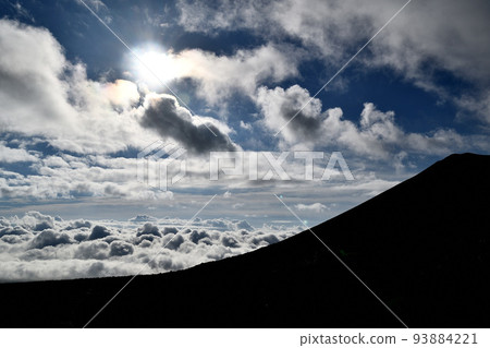 從樽前山中間的藍天中的雲海和雲彩 從樽前山中間的藍天中的雲海和雲彩 93884221