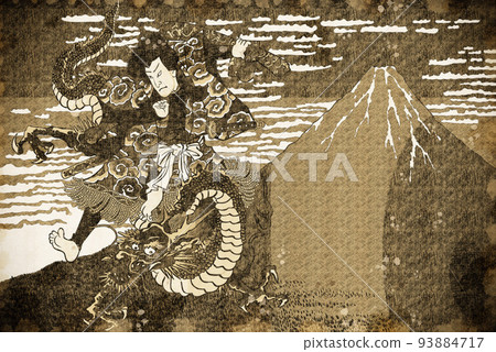 Kabuki actor riding on a fine wind and a dragon Vintage 93884717
