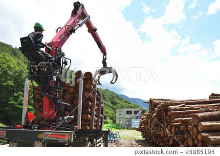Forestry Scene of loading timber onto a truck Forestry Scene of loading timber onto a truck 93885193