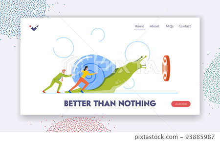 Employees Slow Way to Success Landing Page Template. Business Characters Pushing Snail Trying to Reach Target 93885987