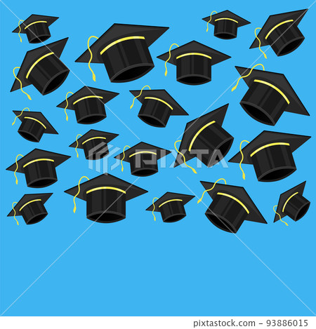 Black Graduation Cap Icon Set on Blue Background 93886015