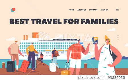 Best Travel for Families Landing Page Template. Journey On Nautical Passenger Vessel. People Boarding On Cruise Liner 93886050