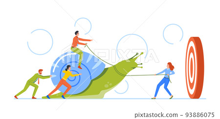 Slow Business Progress, Laziness, Procrastination, Unproductive Work Efficiency Concept. Business Characters Ride Snail Slow Business Progress, Laziness, Procrastination, Unproductive Work Efficiency Concept. Business Characters Ride Snail 93886075