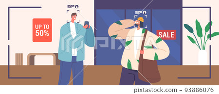 Man and Woman in Viewfinder Frame in Modern Boutique Interior. Identification Facial Recognition, Cctv System Concept Man and Woman in Viewfinder Frame in Modern Boutique Interior. Identification Facial Recognition, Cctv System Concept 93886076