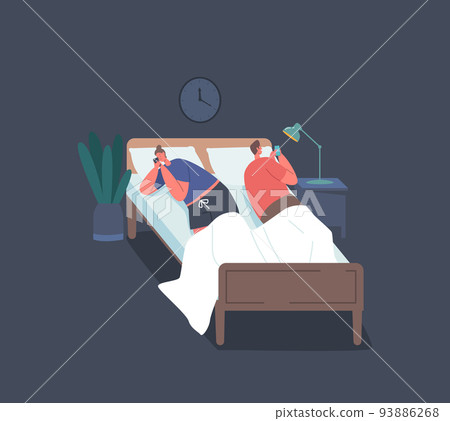 Internet Addiction, Family Problems. Young Couple Man and Woman Lying in Bed Back to Back with Smartphones in Hands Internet Addiction, Family Problems. Young Couple Man and Woman Lying in Bed Back to Back with Smartphones in Hands 93886268