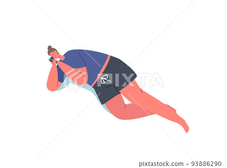Young Woman in Bed with Smartphone, Young Female Character Lying with Mobile Phone Reading Message, Chatting 93886290