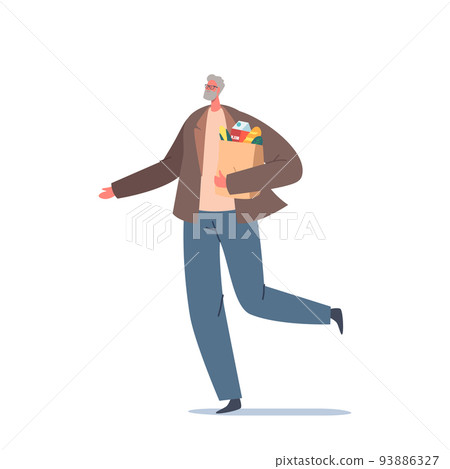Customer Male Character with Eco Bag in Hands Visiting Grocery or Supermarket for Buying Goods. Man Holding Paper Pack Customer Male Character with Eco Bag in Hands Visiting Grocery or Supermarket for Buying Goods. Man Holding Paper Pack 93886327