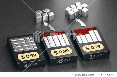 Economics concept. Shrinkflation. Economics concept. Shrinkflation. 93886328