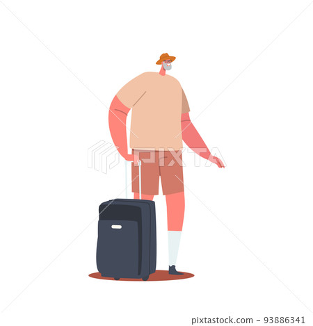 Senior Tourist Male Character with Suitcase and Foreign Passport in Trip, Elderly Man Traveling with Luggage Senior Tourist Male Character with Suitcase and Foreign Passport in Trip, Elderly Man Traveling with Luggage 93886341