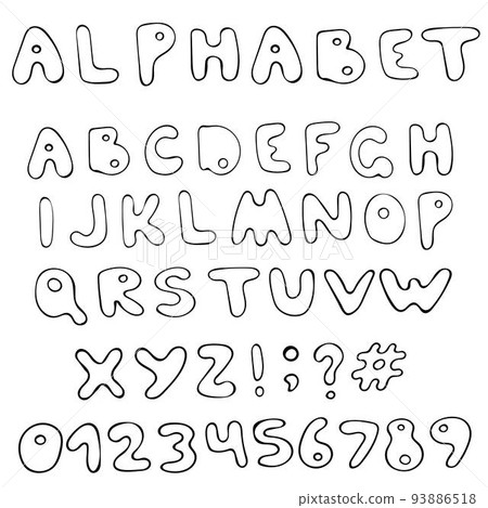 Isolated Hand-Drawn Vector Alphabet. Set With Black And White English Letters. Isolated Hand-Drawn Vector Alphabet. Set With Black And White English Letters. 93886518