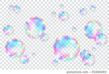 Set of realistic transparent colorful soap bubbles. Set of realistic transparent colorful soap bubbles. 93886869