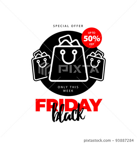 Advertising banner with a big black inscription black friday, three black shopping baskets on the black circle on a white background Advertising banner with a big black inscription black friday, three black shopping baskets on the black circle on a white background 93887284